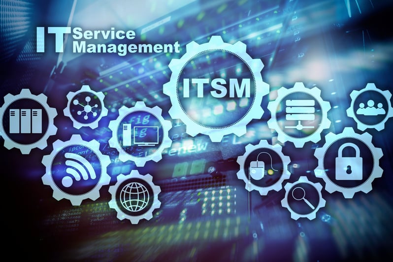 ITSM. IT Service Management. Concept for information technology service management on supercomputer background.